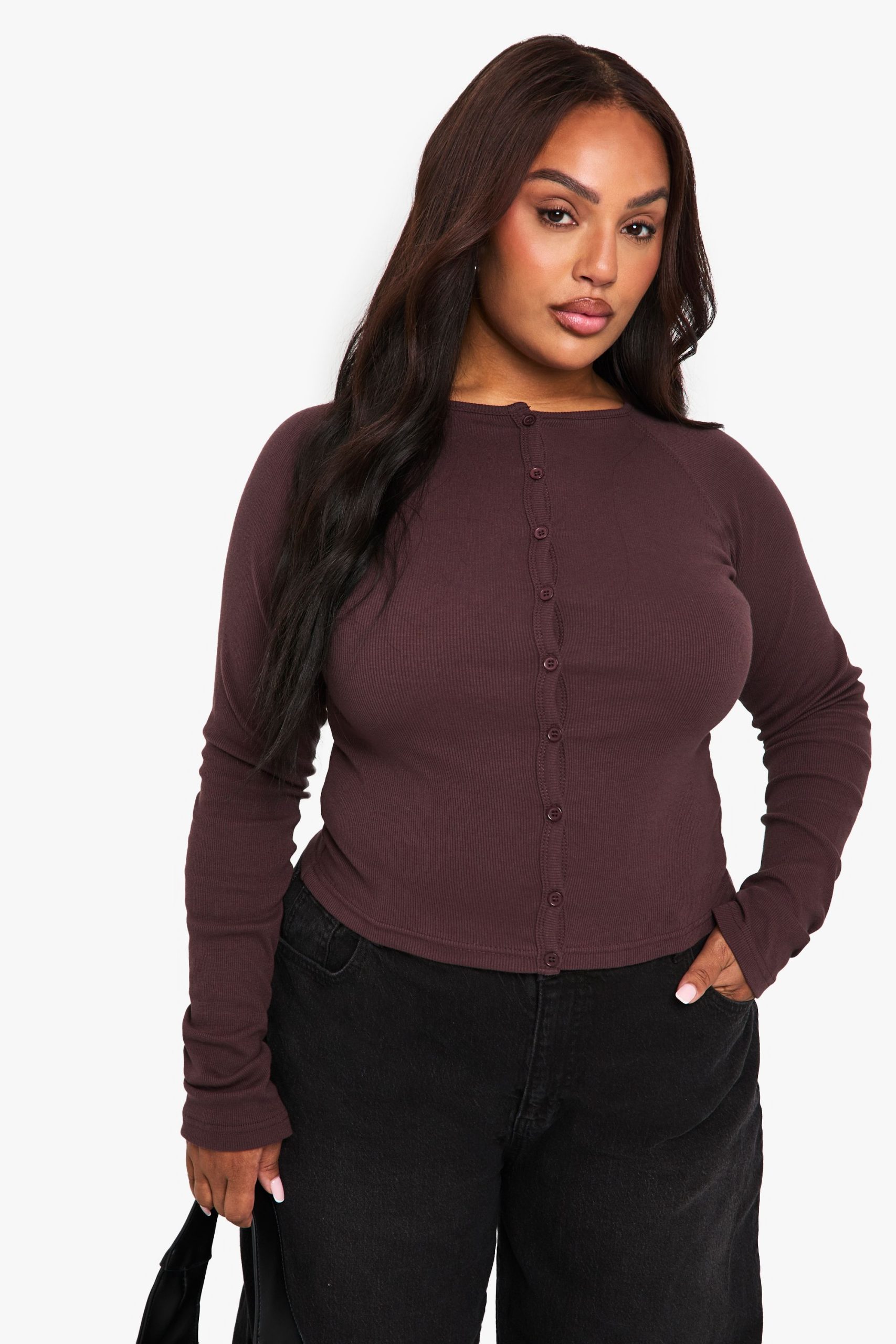 Plus Button Down Long Sleeve Top