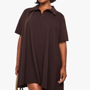 Plus Collared Swing Shirt Dress
