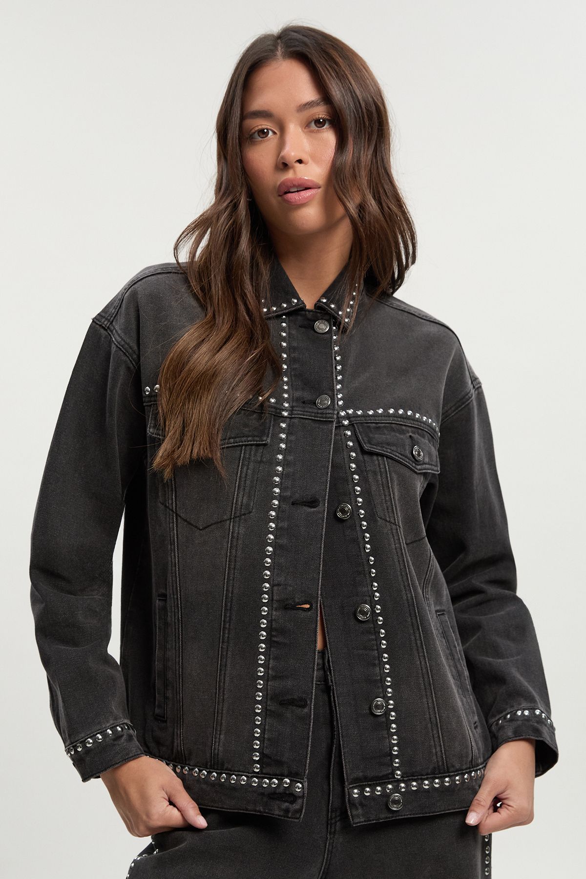 Studded Oversized Denim Jacket