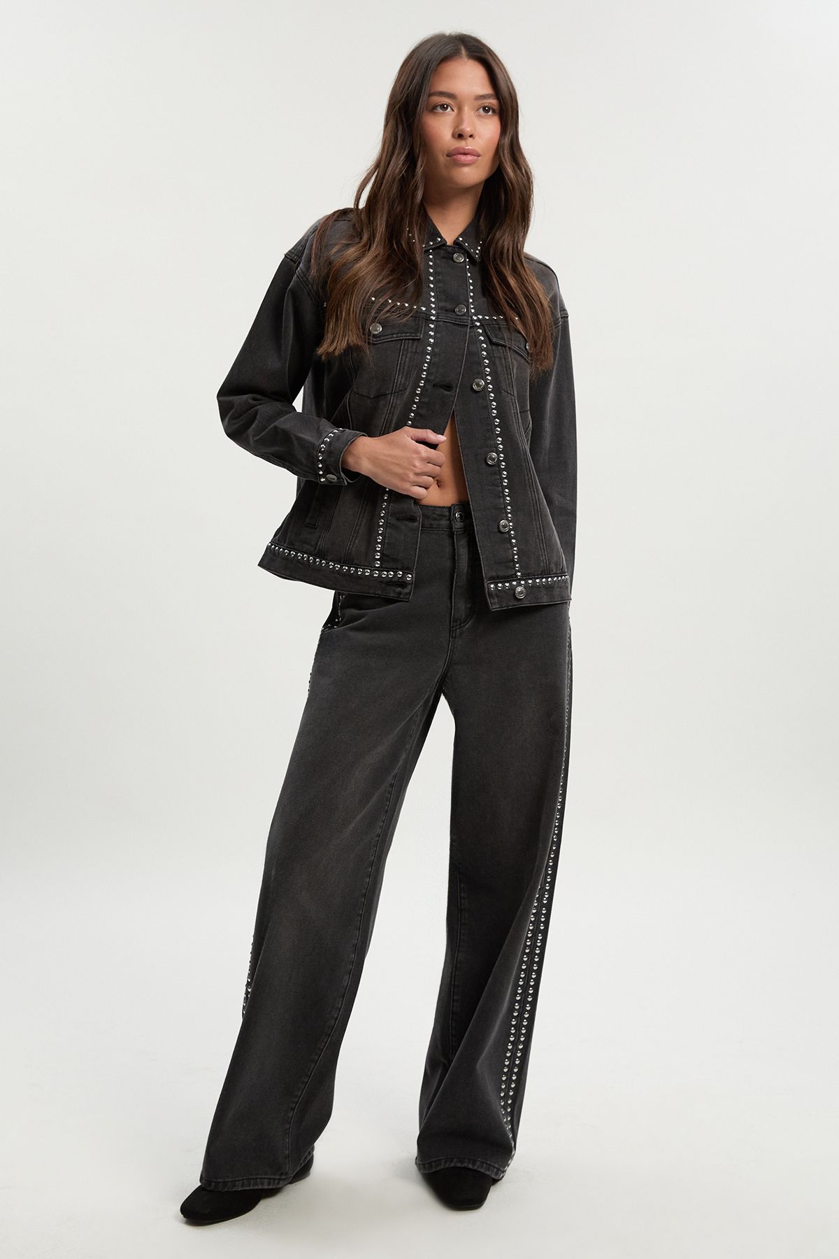 Studded Oversized Denim Jacket - Image 2