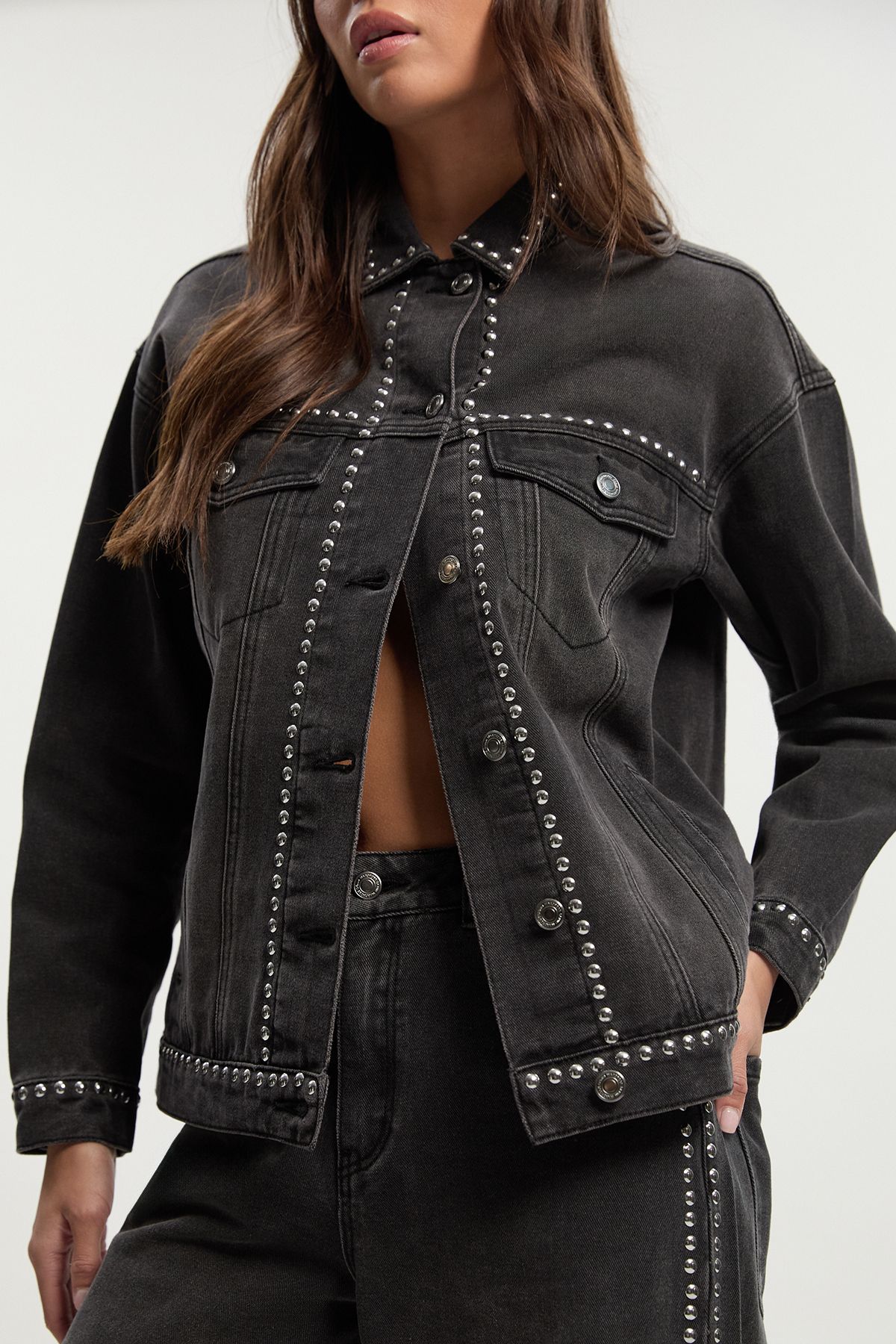 Studded Oversized Denim Jacket - Image 3