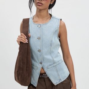 Longline Denim Waistcoat