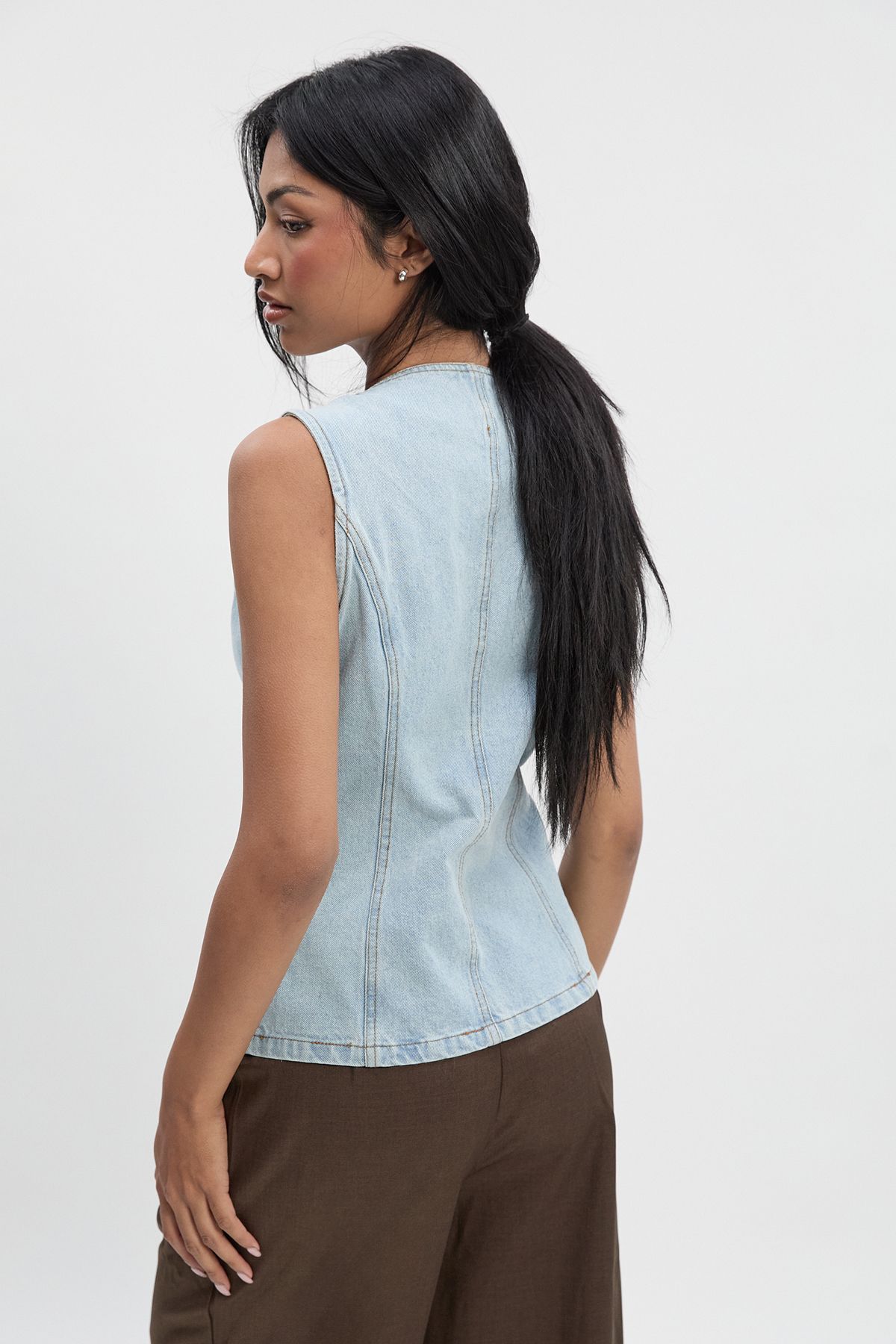 Longline Denim Waistcoat - Image 2