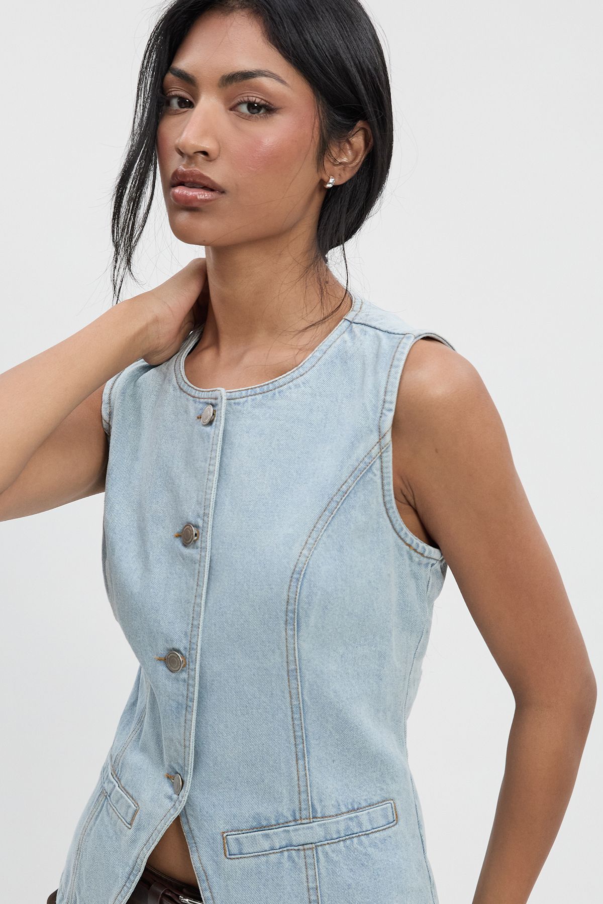 Longline Denim Waistcoat - Image 4
