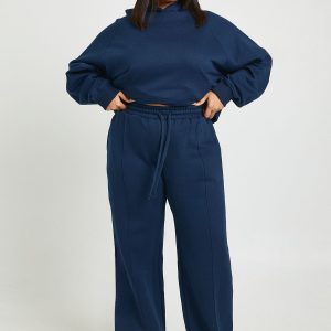 Plus Core Basic Pintuck Detail Deep Waistband Wide Leg Jogger