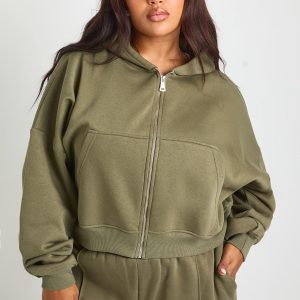 Plus Core Basic Boxy Balloon Sleeve Oversized Zip Through Hoodie