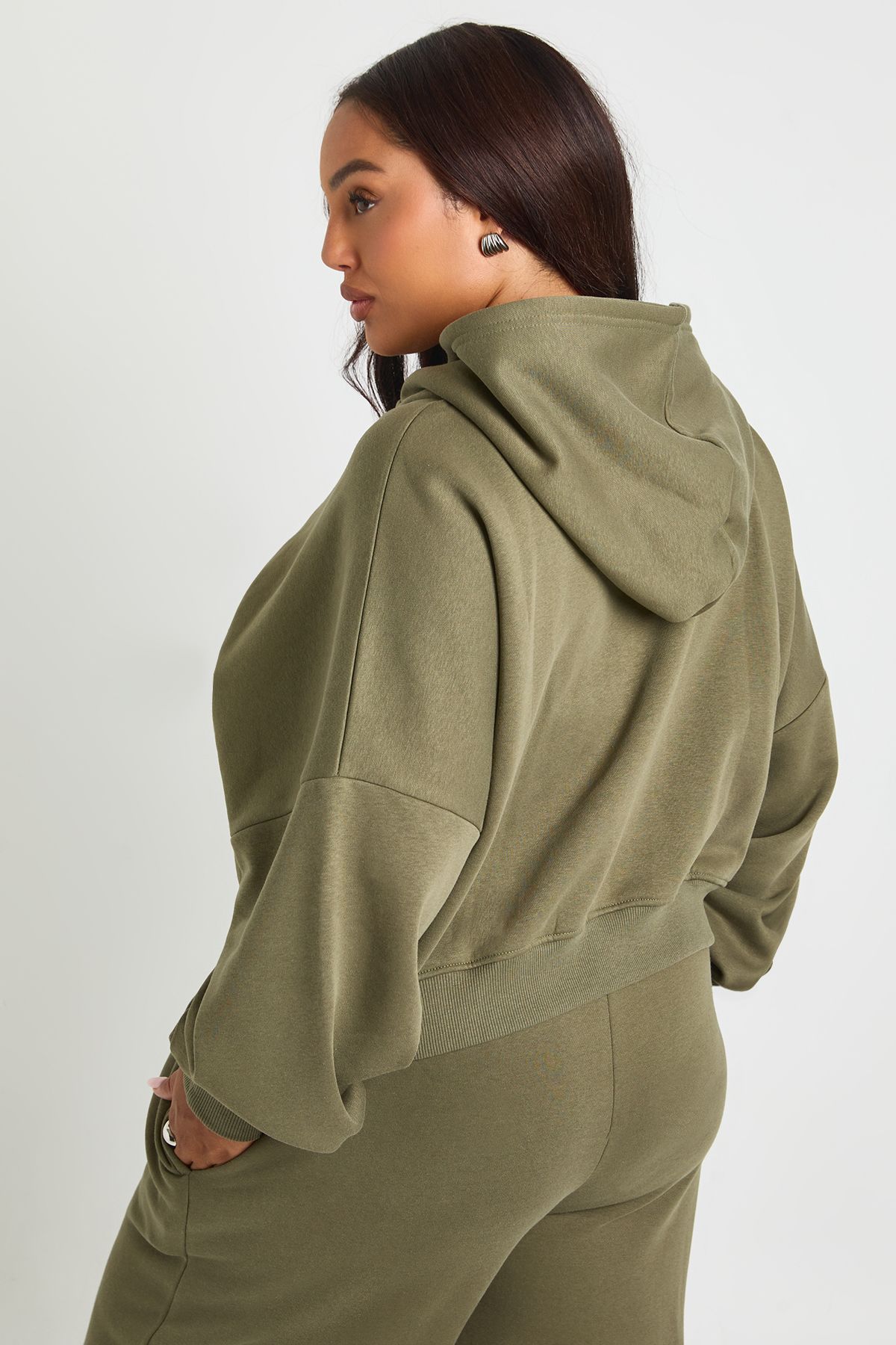 Plus Core Basic Boxy Balloon Sleeve Oversized Zip Through Hoodie - Image 2