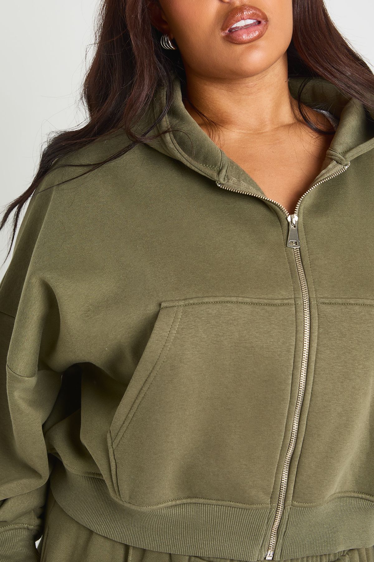 Plus Core Basic Boxy Balloon Sleeve Oversized Zip Through Hoodie - Image 4