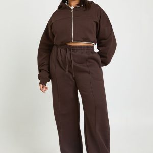 Plus Core Basic Pintuck Detail Deep Waistband Wide Leg Jogger