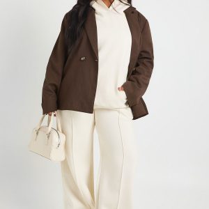 Plus Core Basic Pintuck Detail Deep Waistband Wide Leg Jogger