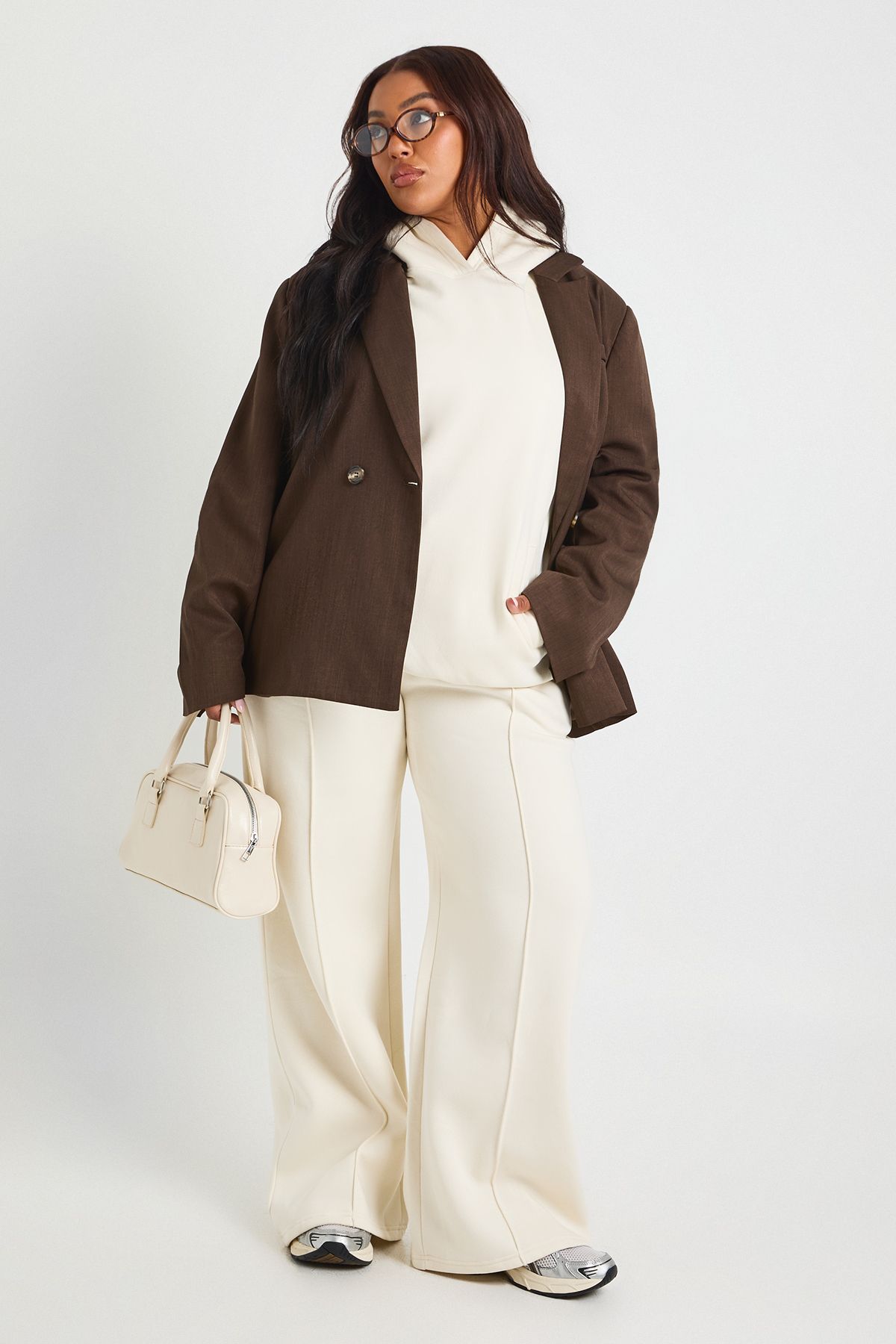 Plus Core Basic Pintuck Detail Deep Waistband Wide Leg Jogger