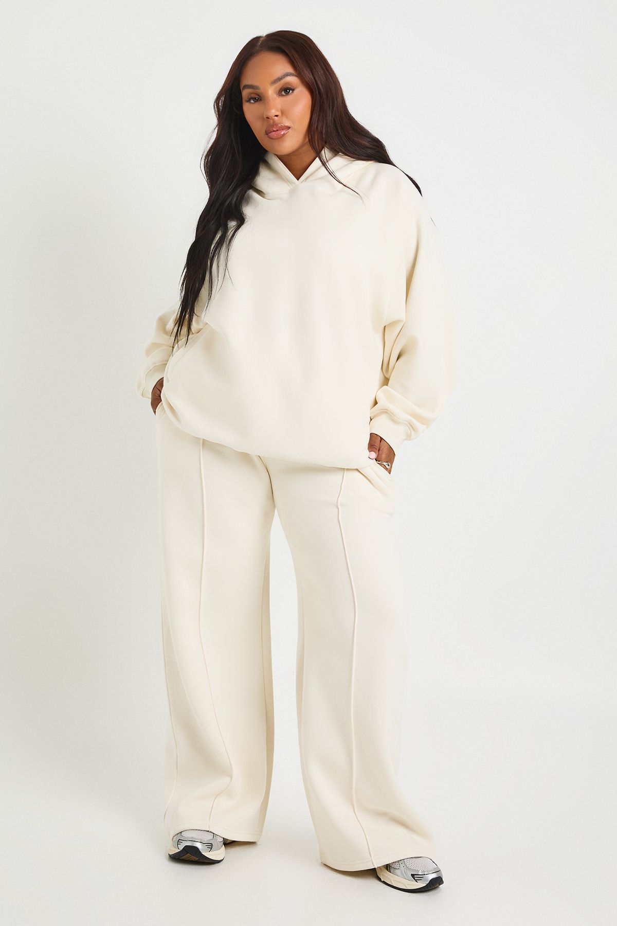 Plus Core Basic Pintuck Detail Deep Waistband Wide Leg Jogger - Image 3
