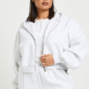 Plus Core Basic Boxy Balloon Sleeve Oversized Zip Through Hoodie
