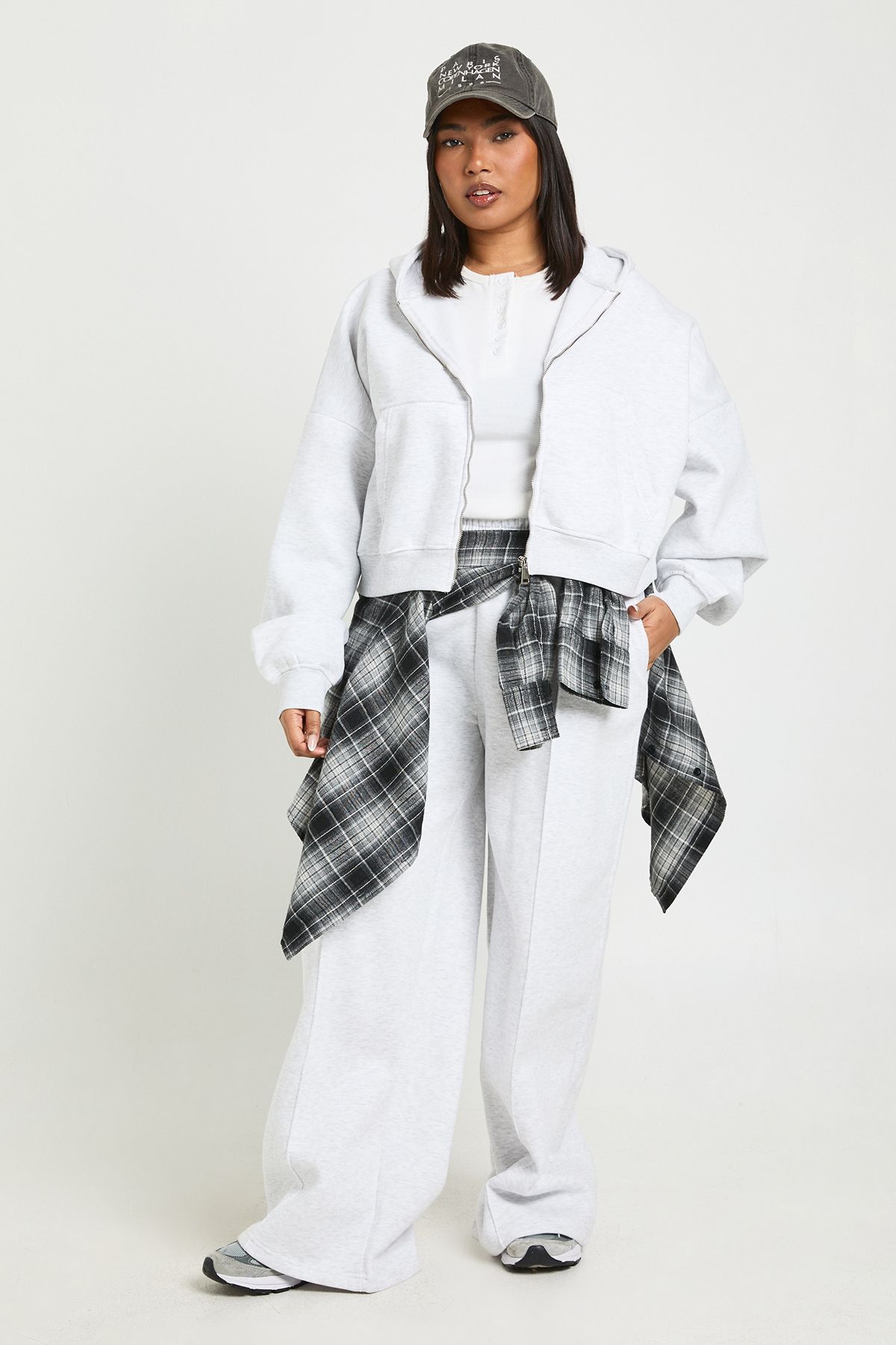 Plus Core Basic Boxy Balloon Sleeve Oversized Zip Through Hoodie - Image 3