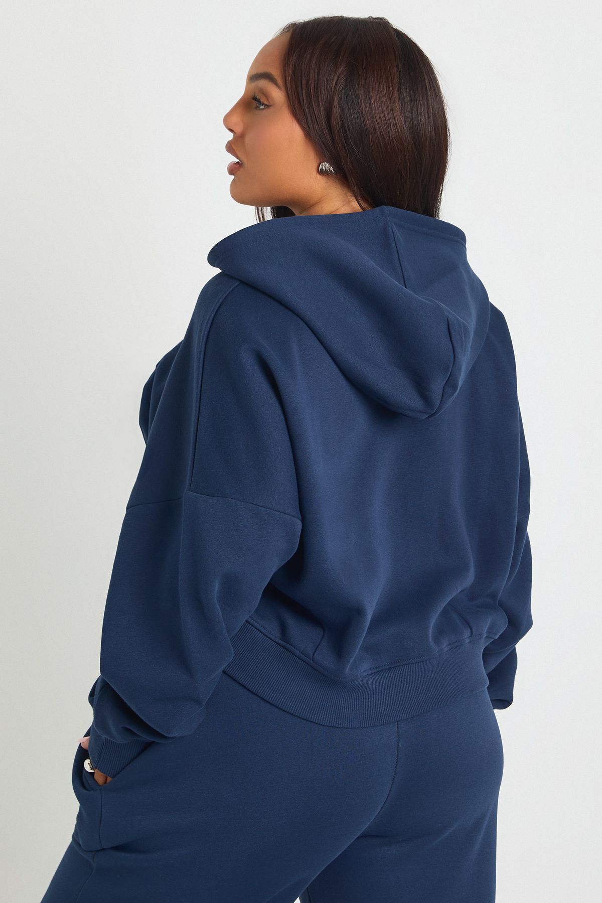 Plus Core Basic Boxy Balloon Sleeve Oversized Zip Through Hoodie - Image 2