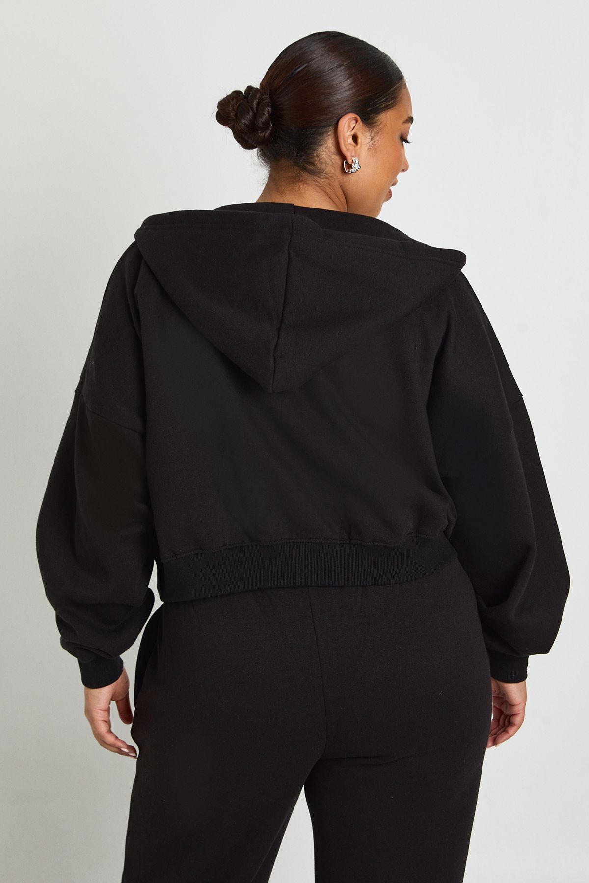 Plus Core Basic Boxy Balloon Sleeve Oversized Zip Through Hoodie - Image 2