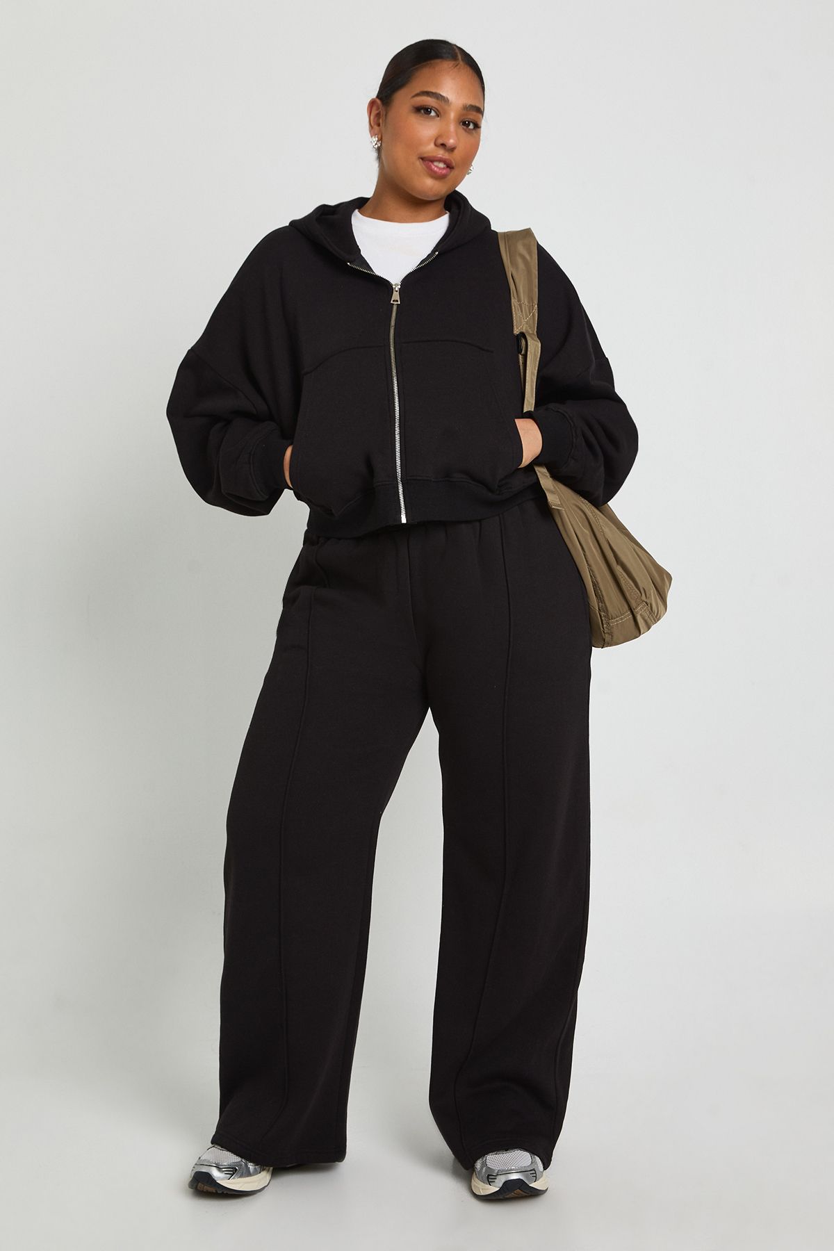 Plus Core Basic Boxy Balloon Sleeve Oversized Zip Through Hoodie - Image 3