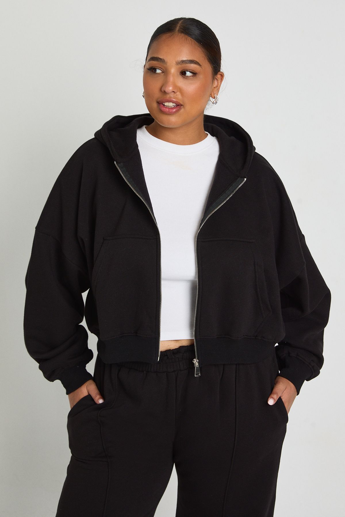 Plus Core Basic Boxy Balloon Sleeve Oversized Zip Through Hoodie - Image 4