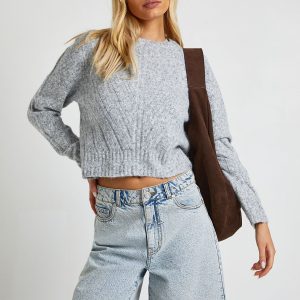 Diagonal Stitch Detail Boxy Fit Kitted Jumper