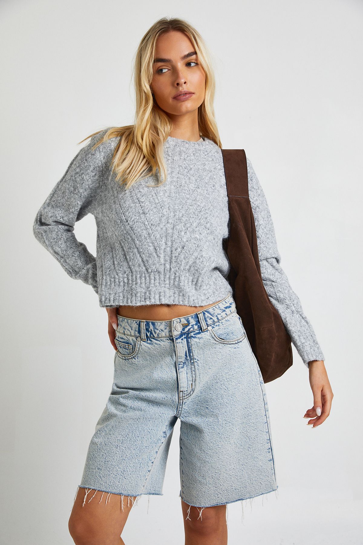 Diagonal Stitch Detail Boxy Fit Kitted Jumper