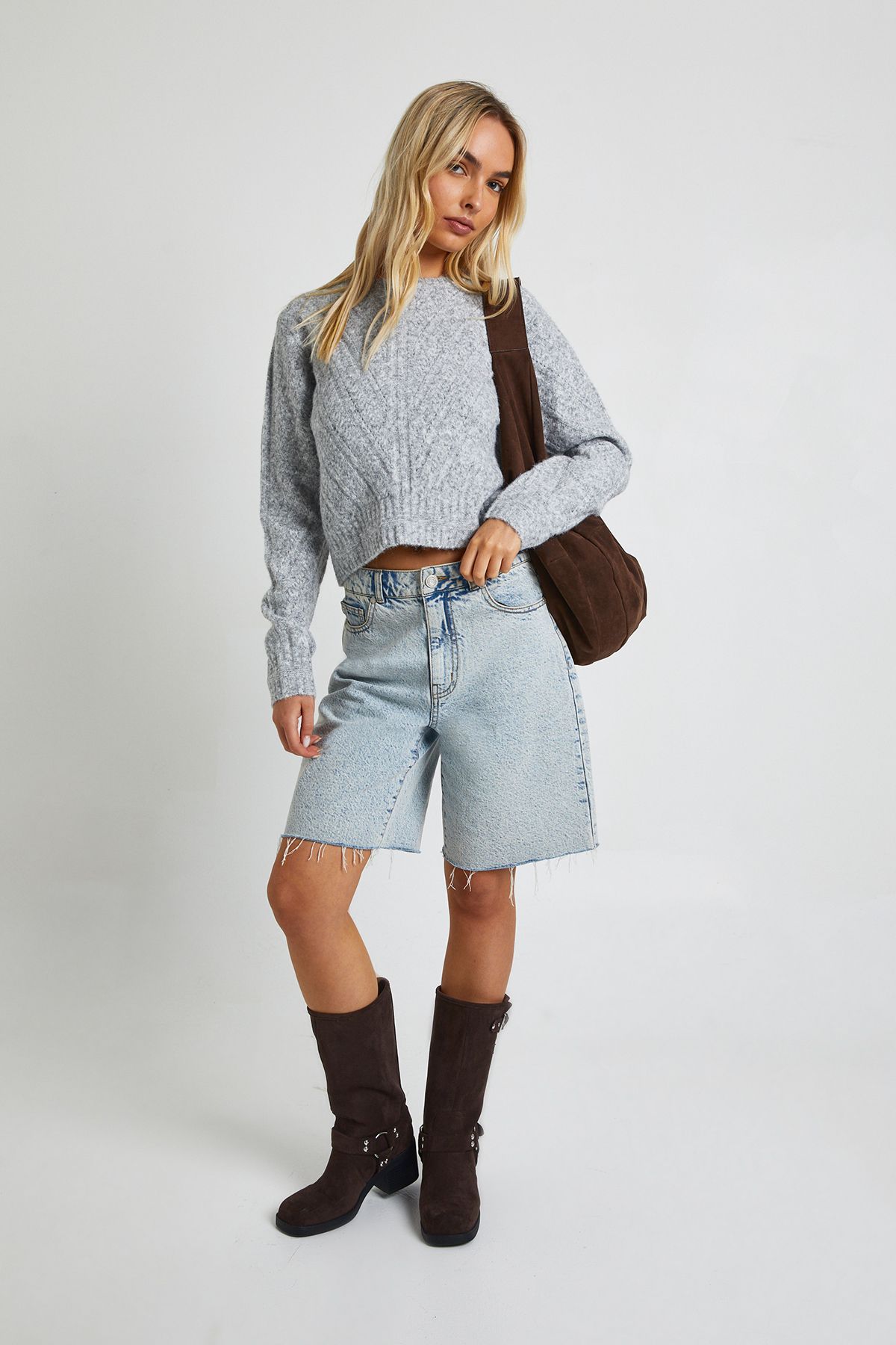 Diagonal Stitch Detail Boxy Fit Kitted Jumper - Image 3