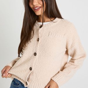 Boucle Knitted Button Front Pocket Detail Cardigan