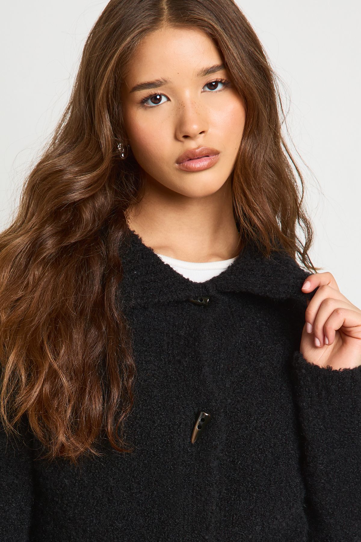 Boucle Knit Toggle Button Oversized Jumper - Image 4
