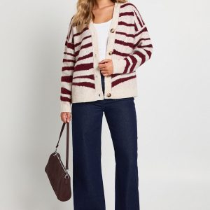 Printed Knit Oversized Boyfriend Cardigan