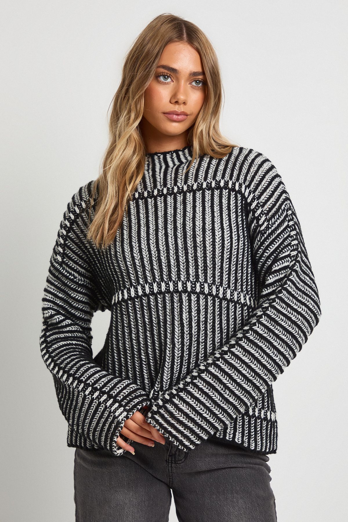 Chunky Knit High Neck Oversized Jumper - Image 3
