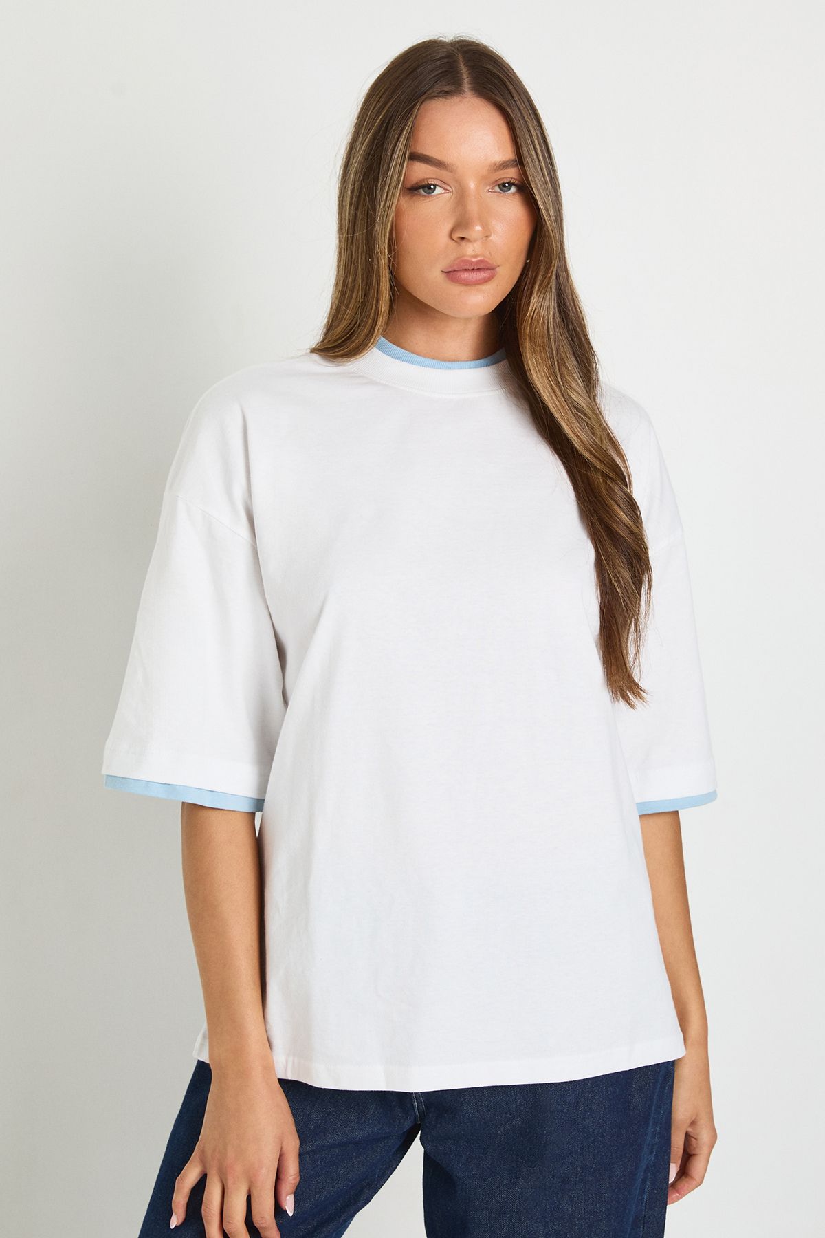 Cotton Contrast Ringer Oversized T-shirt