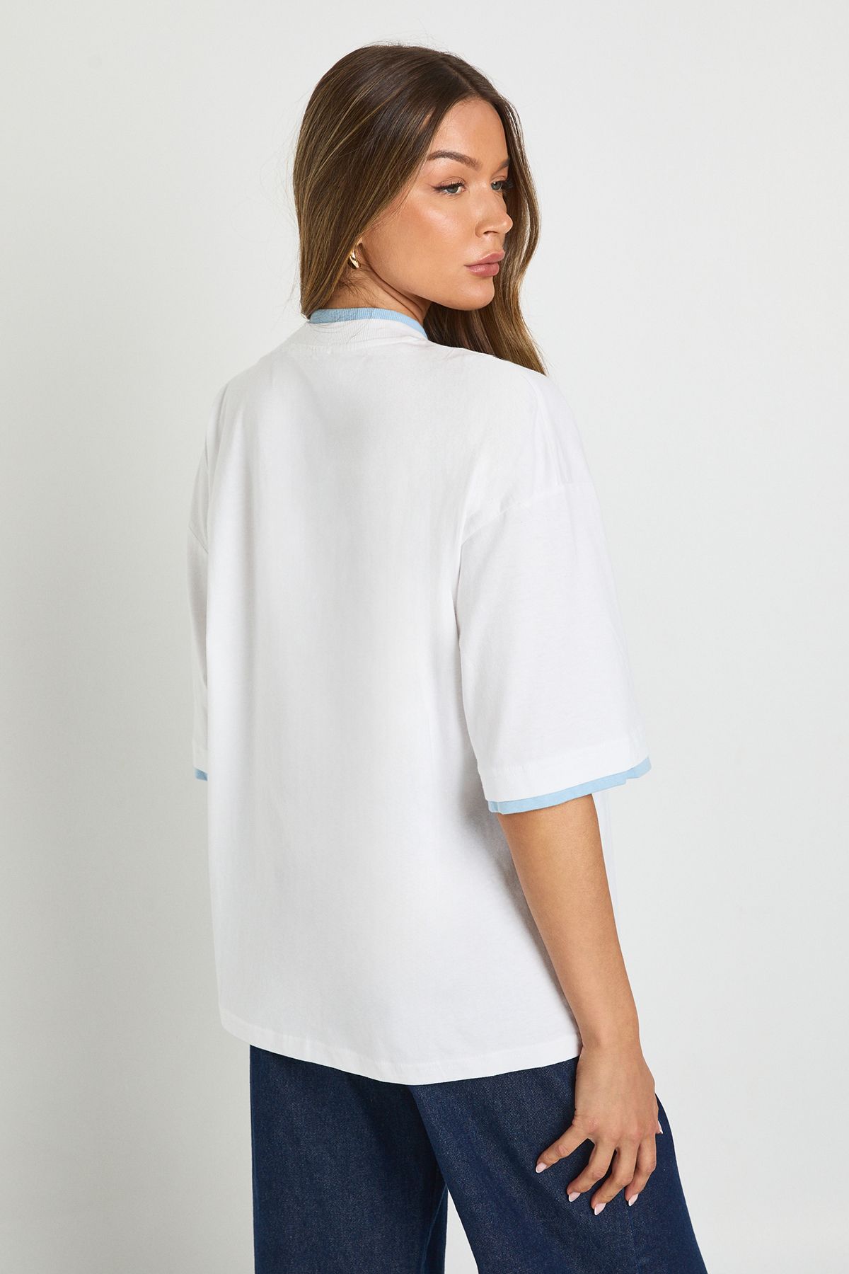 Cotton Contrast Ringer Oversized T-shirt - Image 2