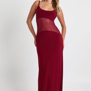 Mesh Sheer Drop Waist Maxi Dress