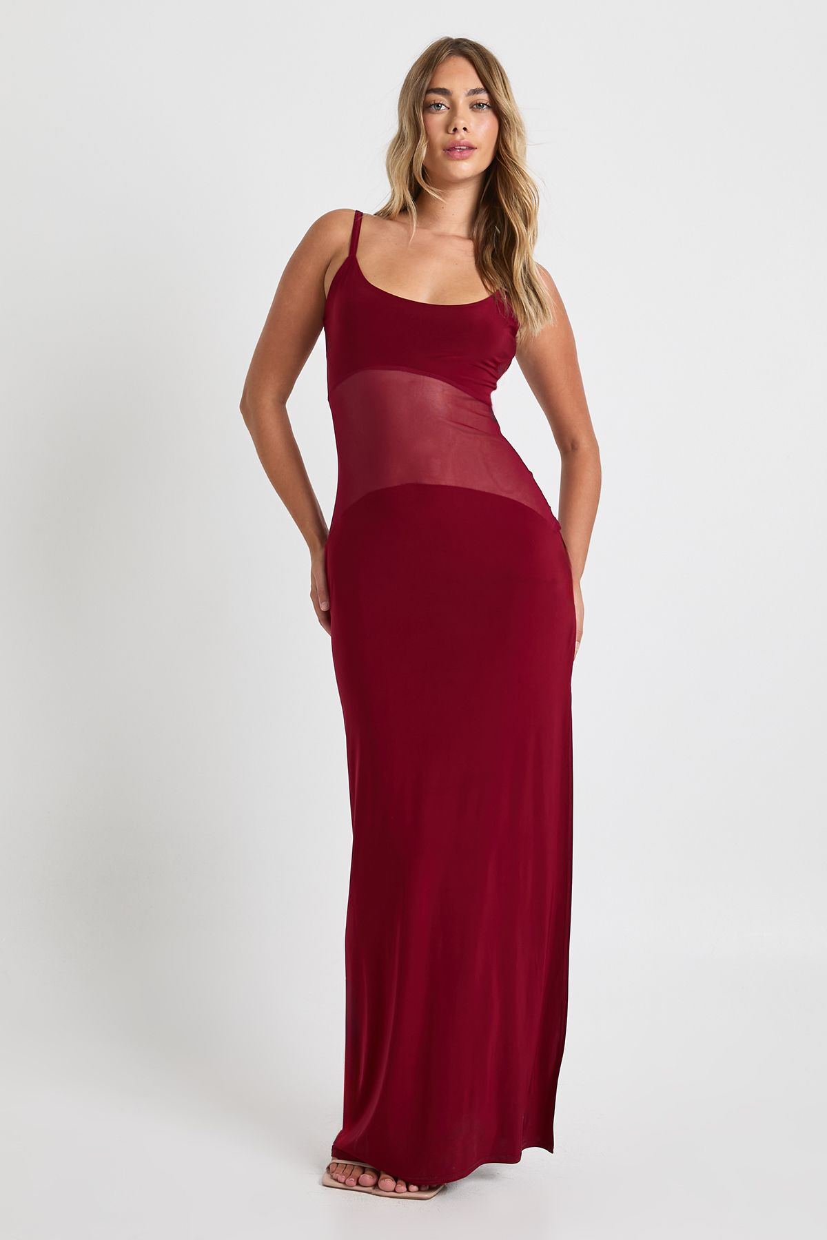 Mesh Sheer Drop Waist Maxi Dress