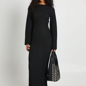 Textured Long Sleeve Column Dress