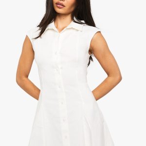 Cap Sleeve Button Down A Line Shirt Dress
