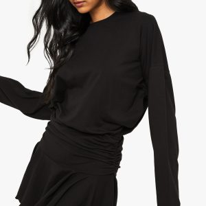 Long Sleeve Ruched Drop Waist T-shirt Dress