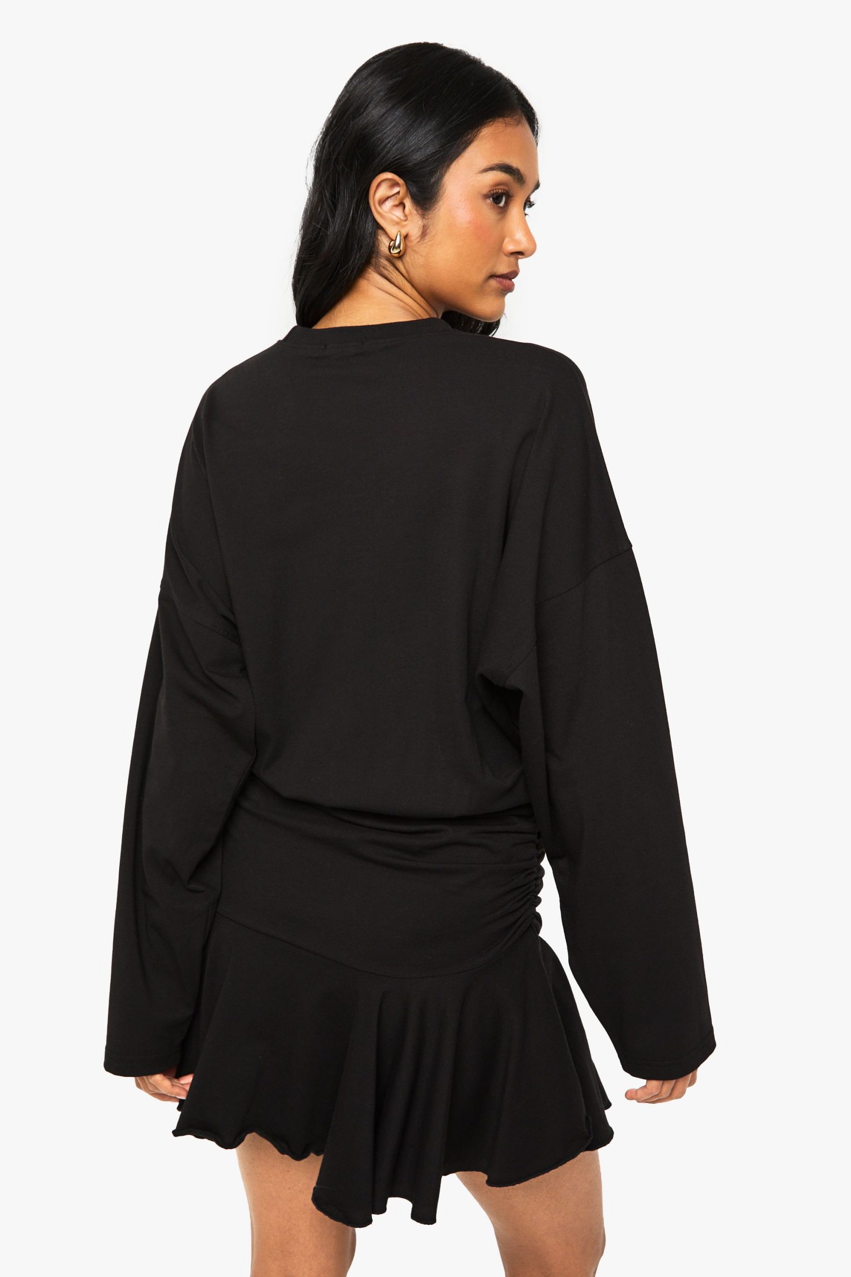 Long Sleeve Ruched Drop Waist T-shirt Dress - Image 2