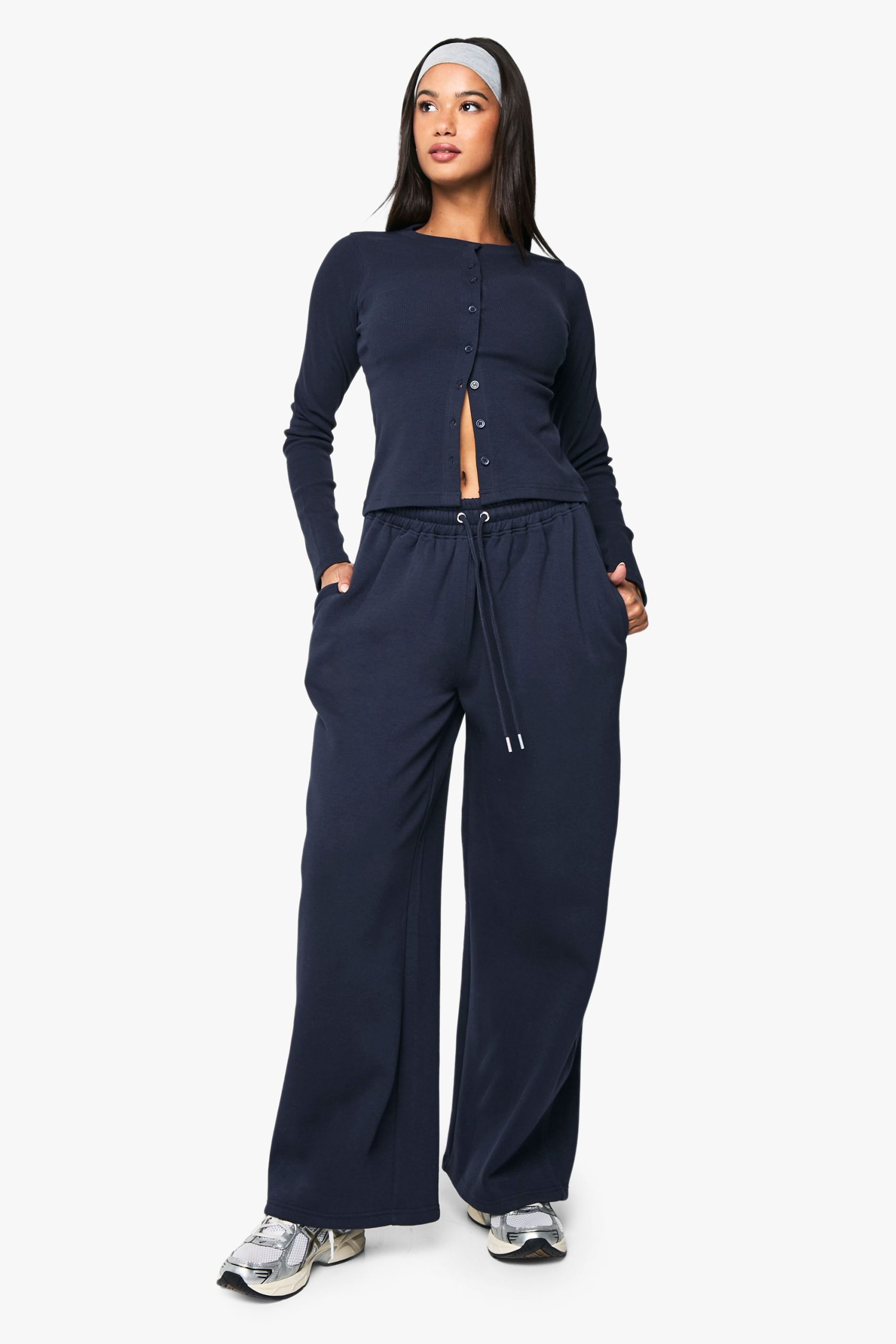 Rib Button Through Long Sleeve Top Tracksuit