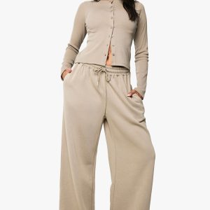Rib Button Through Long Sleeve Top Tracksuit