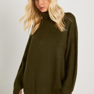 Super Soft Brushed Knit Roll Neck Mini Dress