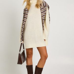 Super Soft Brushed Knit Roll Neck Mini Dress