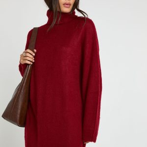 Super Soft Brushed Knit Roll Neck Mini Dress