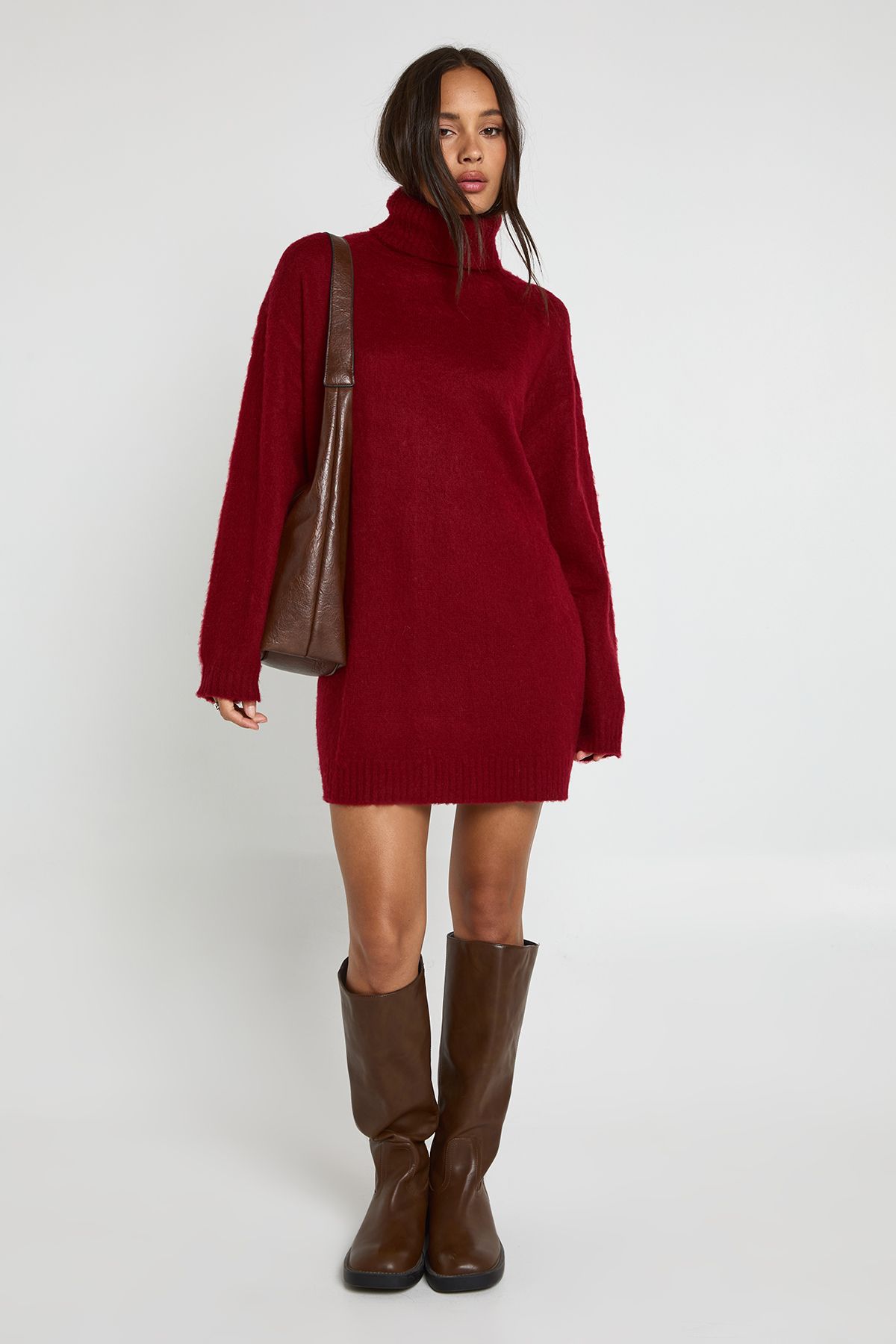 Super Soft Brushed Knit Roll Neck Mini Dress - Image 3