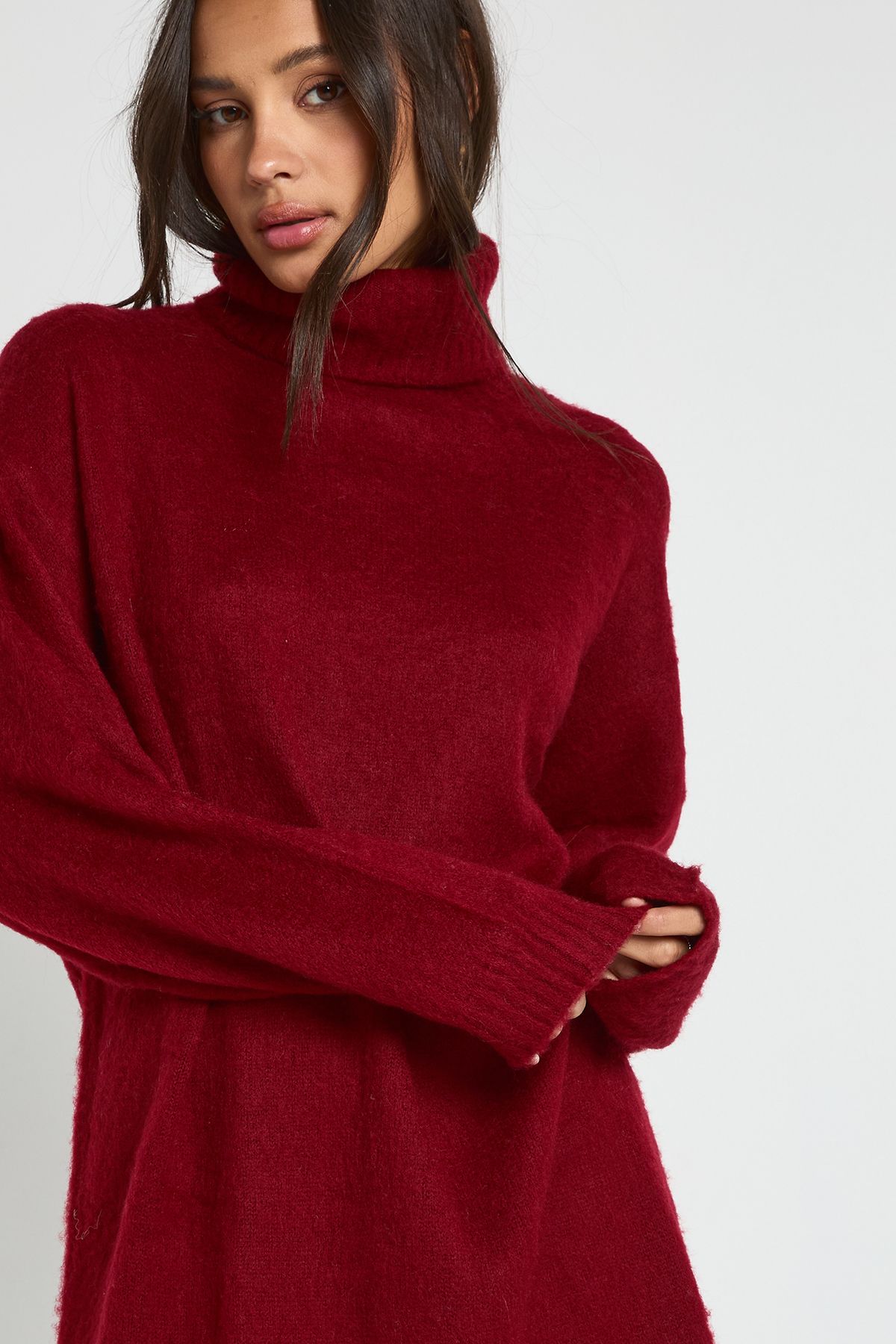 Super Soft Brushed Knit Roll Neck Mini Dress - Image 4