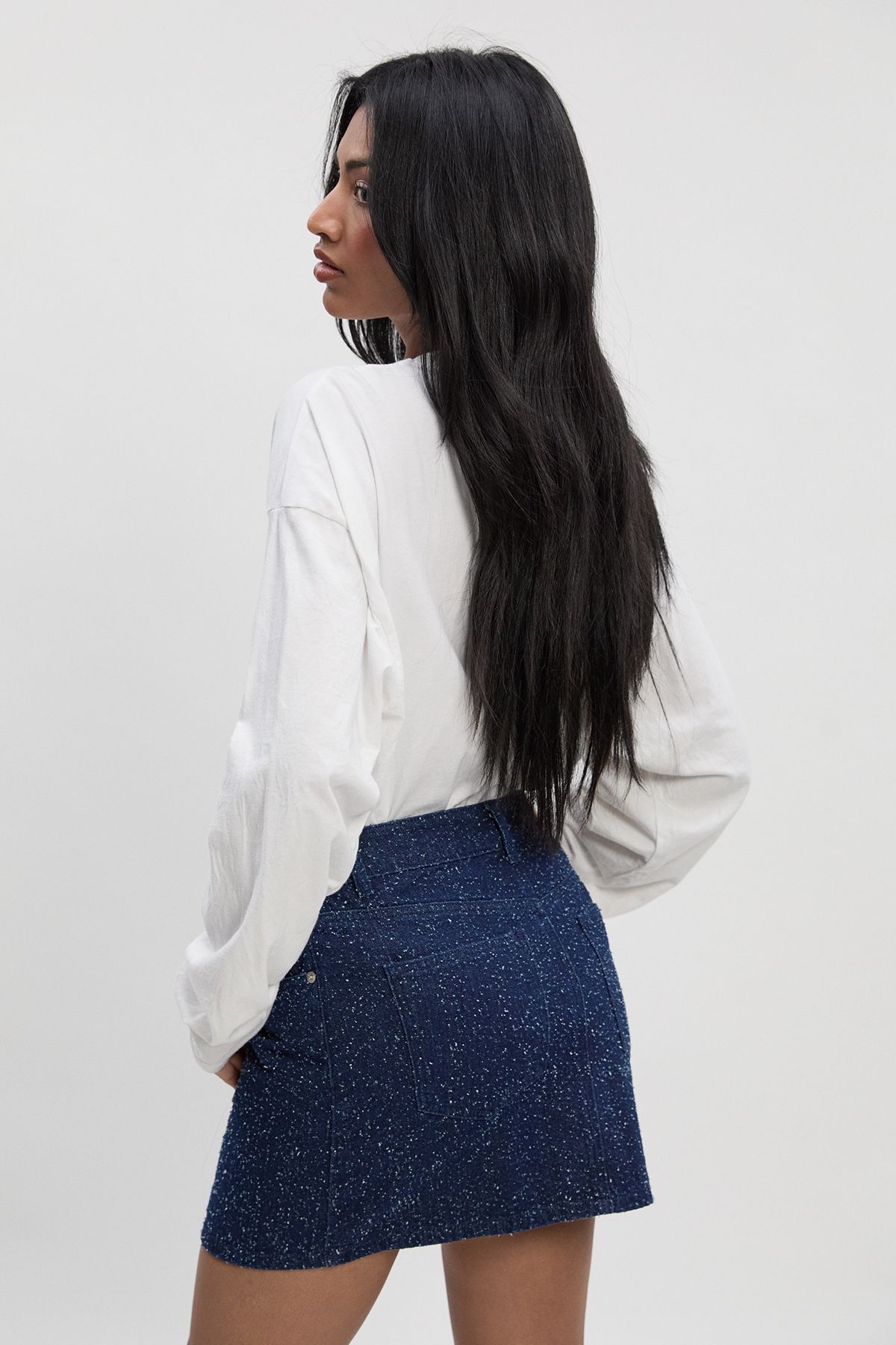 Boucle Denim Mini Skirt - Image 2