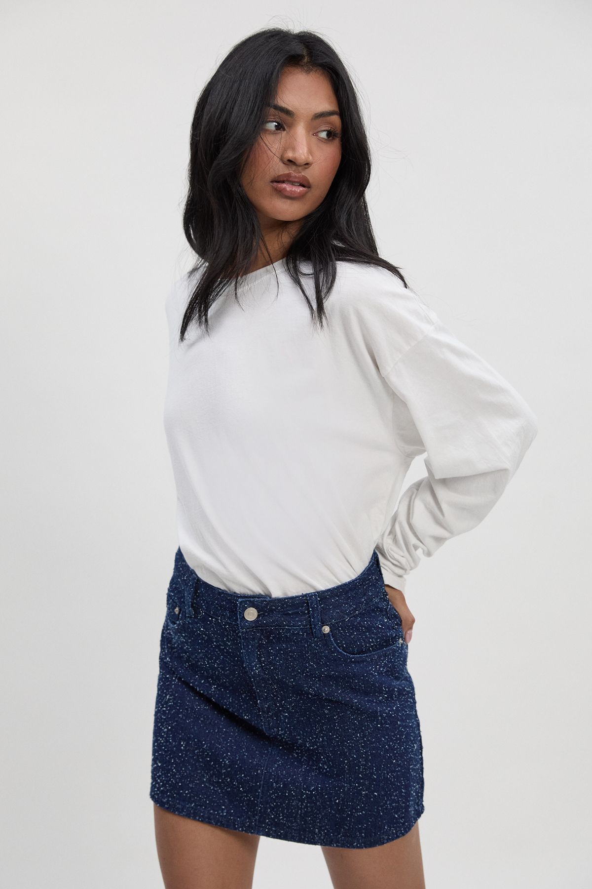Boucle Denim Mini Skirt - Image 3