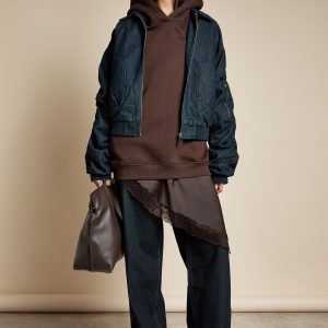 Ruched Sleeve Denim Bomber Jacket