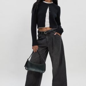 High Waist Supersoft Belted Pleated Wide Leg Jeans