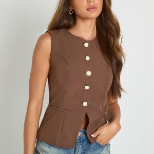 Button Trim Detail Tailored Waistcoat