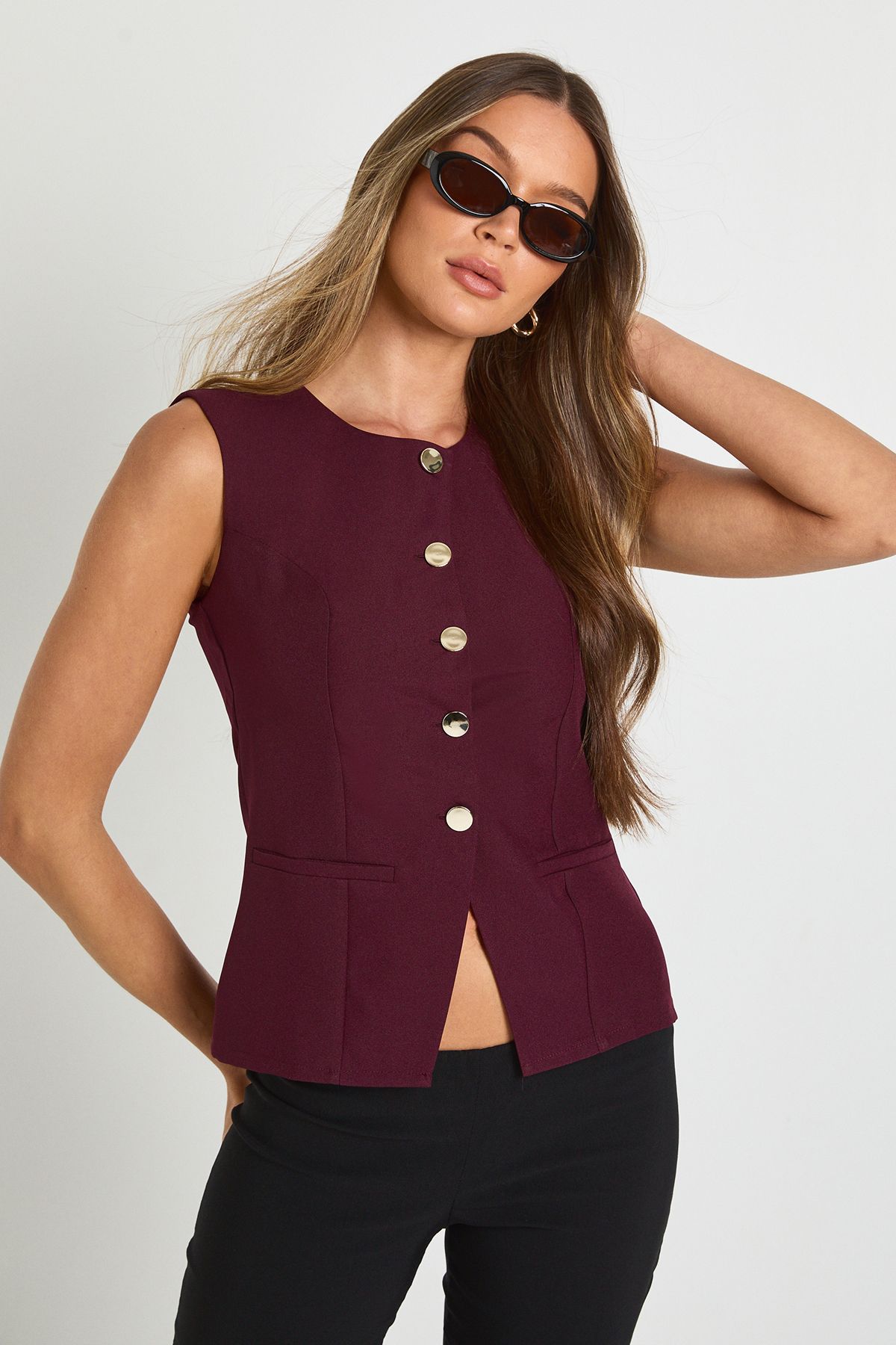 Button Trim Detail Tailored Waistcoat